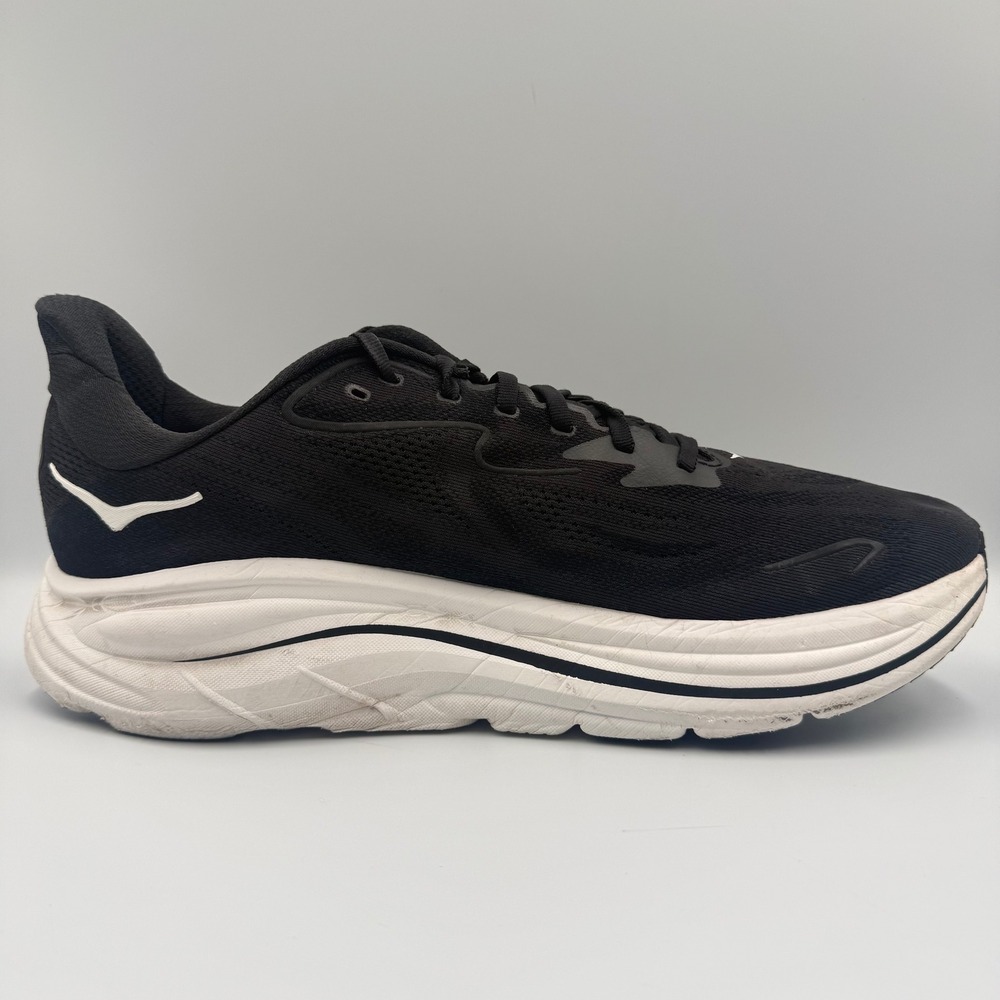 Hoka One One Clifton 10 Men Size 12.5 Running Shoes Sneakers 1162030 Black White - Picture 4 of 9
